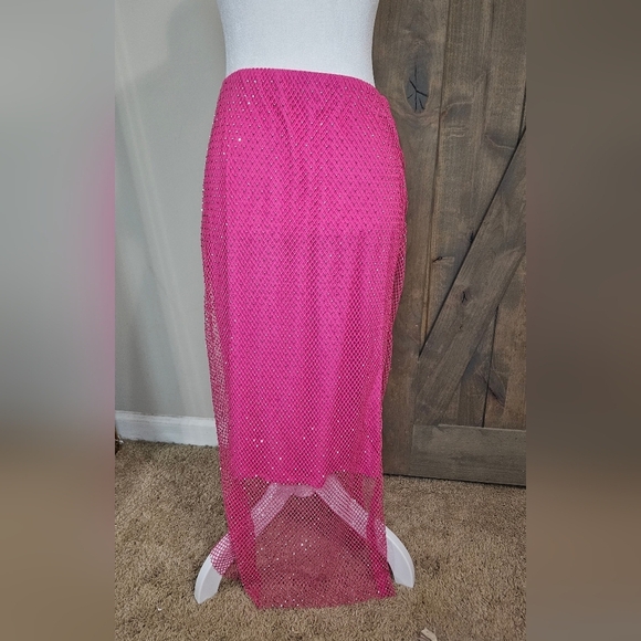 SINCERLY JULES mesh Fishnet Sequin Midi Skirt In Hot Pink. Size Med NWT - Picture 14 of 16